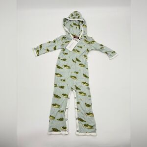 milkbarn | Kids Green Frog Print Hooded One Piece hooded romper